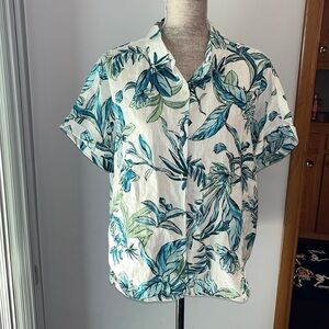 Tahiti 100% Linen Collared Button Up Blouse Size XL Tops for Women